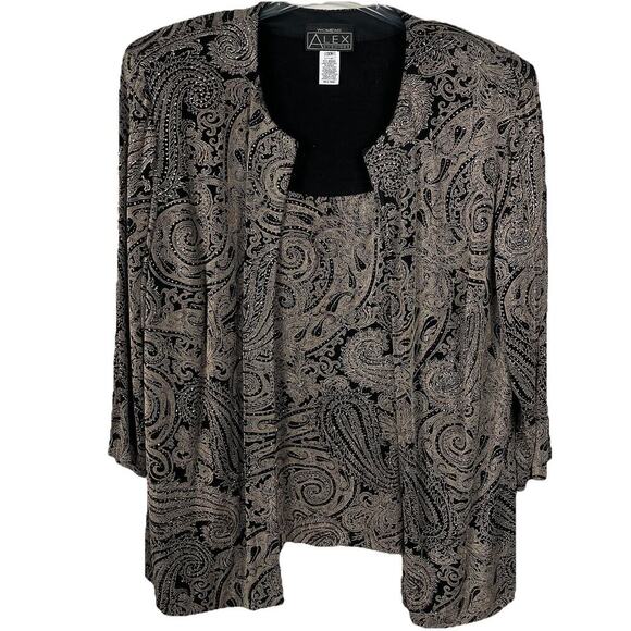 Alex Evenings Jacket Tank Twin Set Size 3X Brown Paisley Sparkle Formal Evening - Picture 1 of 14